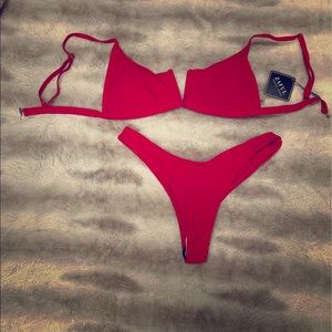 Zaful V-Wired High Leg Bikini Set - Love Red M